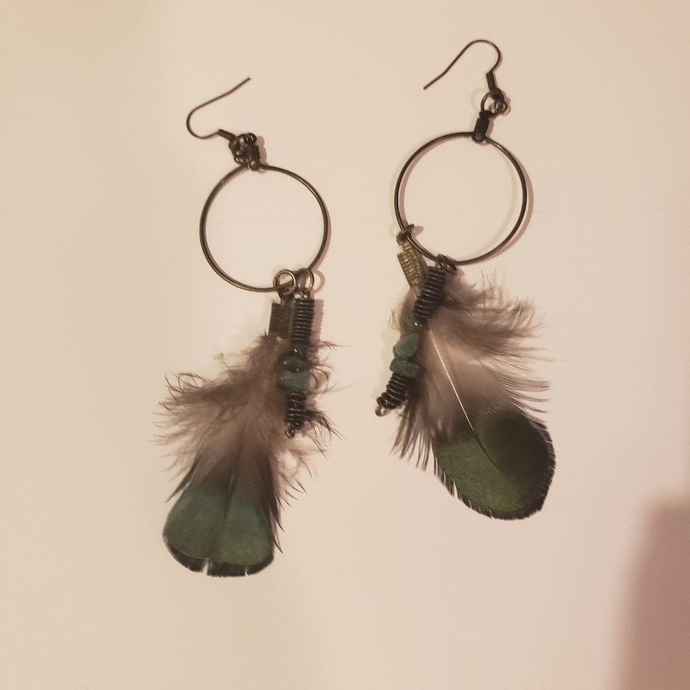 Handmade feather beaded earrings
